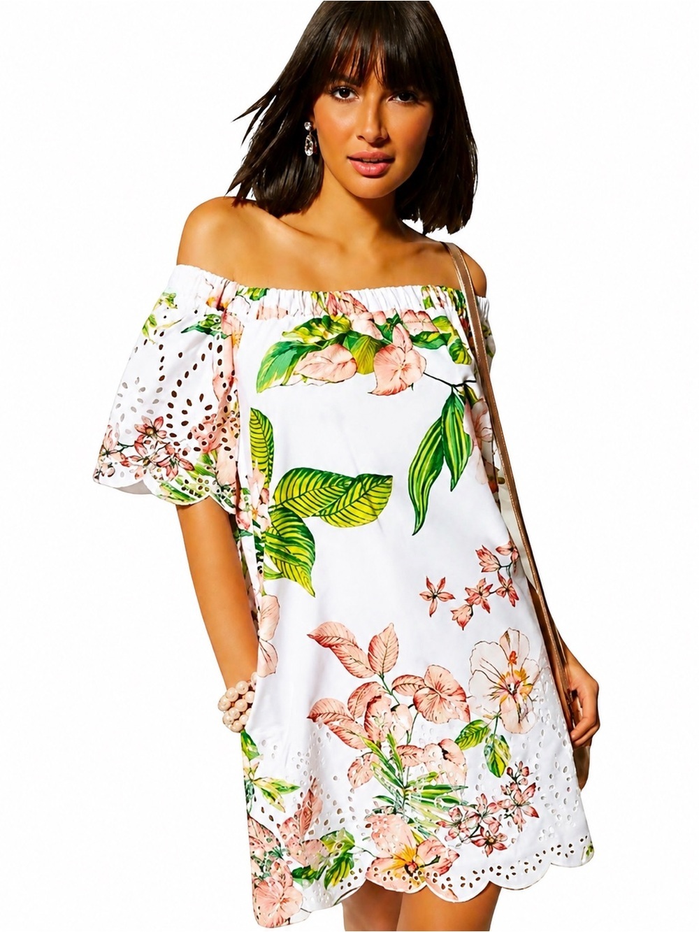 Ny & CO off the shoulder beautiful floral embroidered Eyelet white dress M